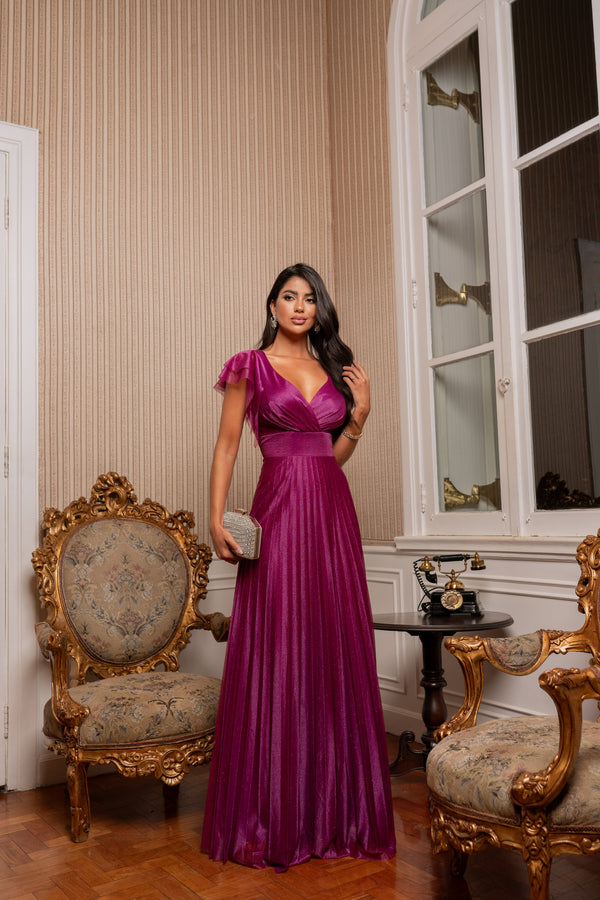 VESTIDO DE MANGUINHA SAIA PLISSADA